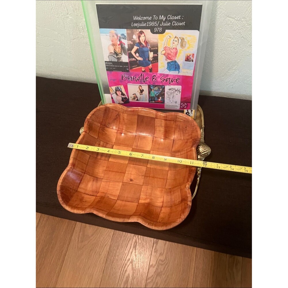 #2013** Vintage Handcrafted Woven Wooden Serving Bowl - Warm Honey Brown - Picture 3 of 9